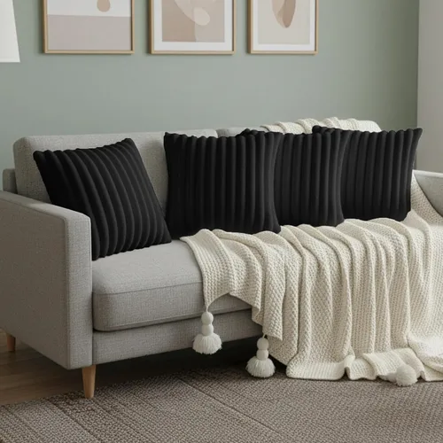 Vista 5 de Juego de 4 fundas de almohada negras de 16 x 16 pulgadas, bonitas fundas de almohada bohemias para sofá/cama, fundas de almohada decorativas