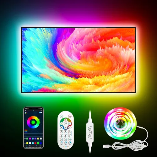 Vista 13 de Daymeet - Luces LED para TV, retroiluminación LED de 13.1 pies para TV de 40-65 pulgadas, tira de luz LED USB RGB, luces con cambio