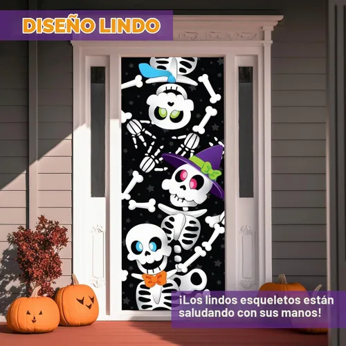 Vista 4 de JOYIN 3 piezas de 30 x 72 pulgadas para puerta de esqueleto, decoración de Halloween, decoración de interiores, casa embrujada, decoración