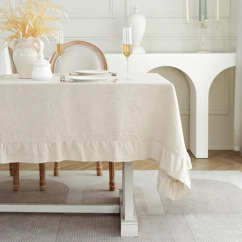 Vista 37 de Linen World - Mantel de lino de otoño de 90 x 60 pulgadas, mantel rectangular lavable de lino francés para comedor, al aire libre, bodas