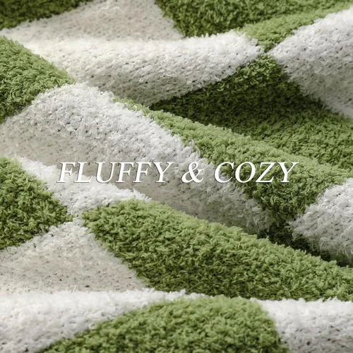 Vista 5 de bearberry Manta mullida de cuadrícula de ajedrez, suave, acogedora y cálida de microfibra para todas las estaciones, decoración para sofá, cama