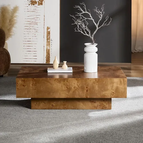 Vista 27 de WILLIAMSPACE Mesa de Café Redonda de 35.43" con Tablero de Piedra Sintética, Mesa Central Circular de Madera Moderna de Estilo Granja para la Sala