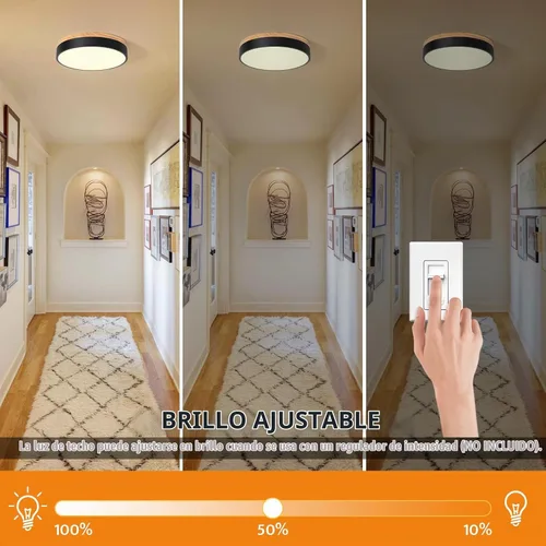Vista 2 de Yiisem Lámpara de Techo LED de Madera Regulable Empotrada, 5CCT 2700K-6000K Moderna Negra de Montaje al Ras del Techo, Luminarias de Techo Redondas