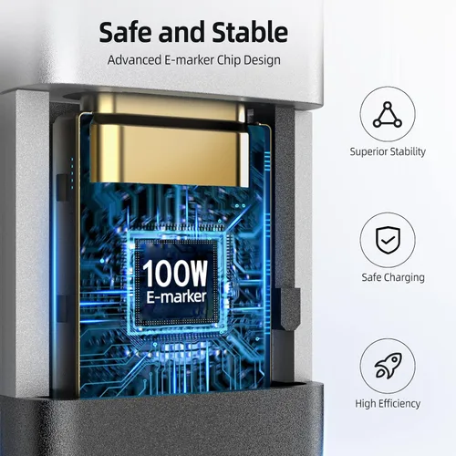 Vista 5 de SAN ZANG MASTER para Thunderbolt 4 Cable 40Gbps 2 en 1 Cable USB C 100w 3.3FT con 5FT