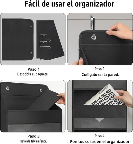 Vista 4 de TYMENSH Organizador para colgar sobre puerta con 5 bolsillos grandes, organizador de almacenamiento resistente para colgar, armario, baño
