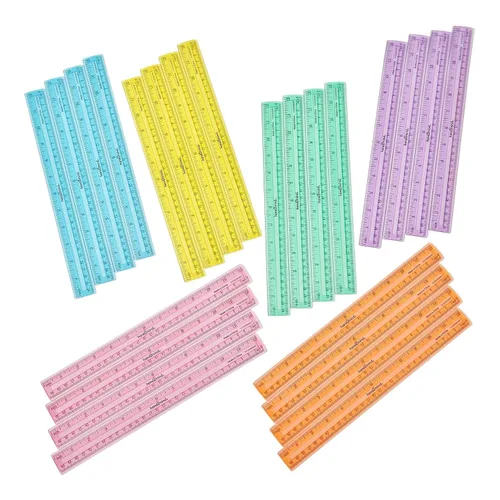 Vista 3 de hand2mind Reglas de plástico Safe-T multicolor, transparentes, semiflexibles de 12 pulgadas, reglas de plástico arcoíris, regla de seguridad