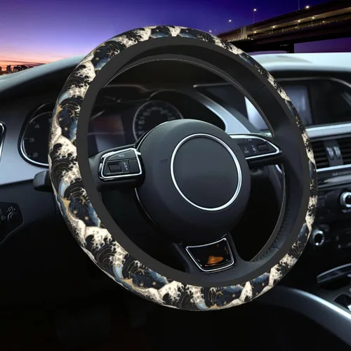 Vista 17 de Funda para volante MINIOZE de ojos malvados azules con luna mágica, accesorios para automóvil, linda para mujeres y niñas, universal de 15 pulgadas