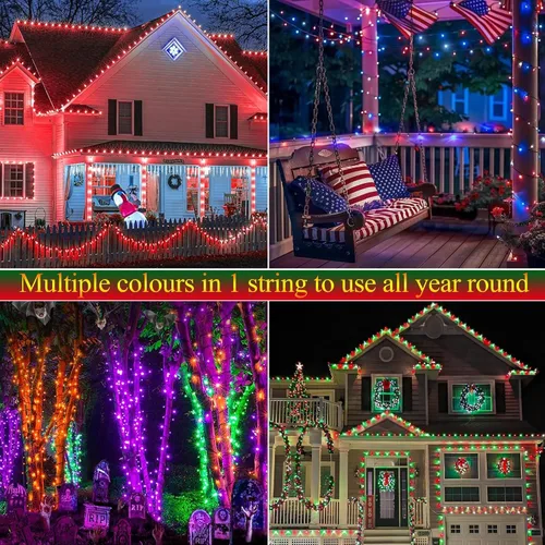 Vista 3 de Joomer Guirnalda de luces de Navidad – 66 pies 200 LED Cadena de luces RGB con control remoto, impermeable, para interiores y exteriores