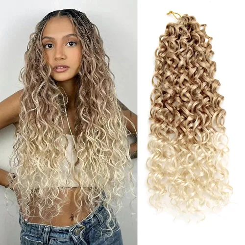 Vista 70 de GoGo Curl Crochet Hair 18 pulgadas onda de agua pelo sintético bohemio ganchillo trenzado jengibre onda profunda extensiones de cabello trenzado