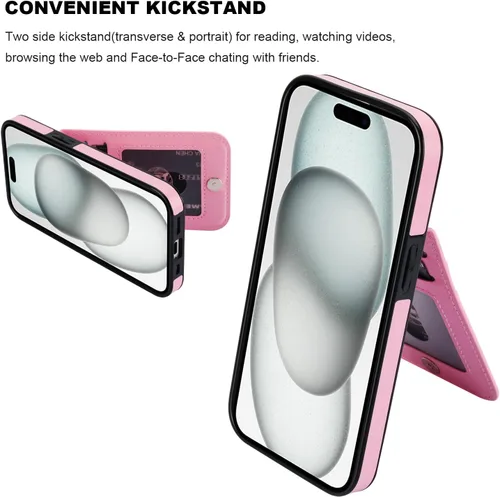 Vista 41 de KIHUWEY - Funda tipo cartera compatible con iPhone 15 con soporte para tarjetas de crédito, cierre magnético, soporte de cuero premium, cubierta