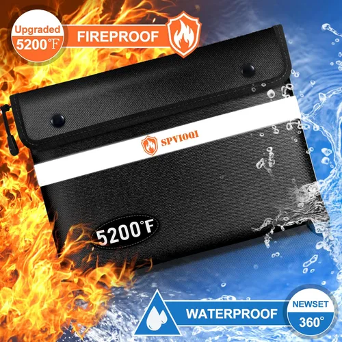 Vista 7 de Bolsa de Documentos Ignífuga Mejorada de 5200°F - Bolsa Ignífuga con Cremallera, Aislada Térmica, Tira Reflectante para Encontrar Rápidamente