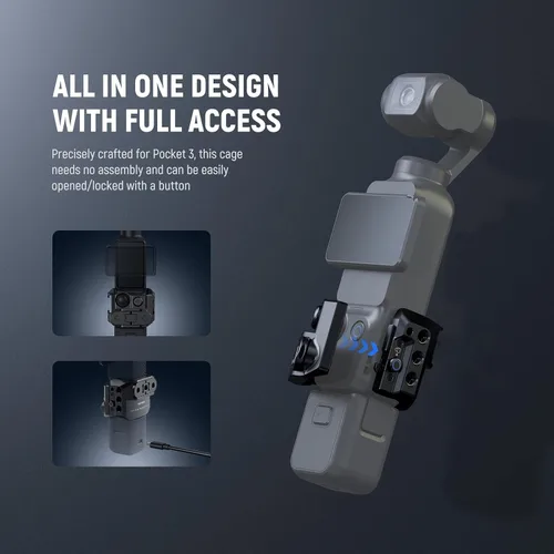 Vista 4 de NEEWER Pocket 3 Jaula, Plataforma de Grabación de Video para Cámara Gimbal de Aleación de Aluminio con Adaptador Incorporado de Accesorios de Cámara