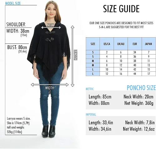 Vista 5 de Ferand Poncho de ajuste holgado para mujer con botones de cuerno elegantes, cuello en V y dobladillo en V