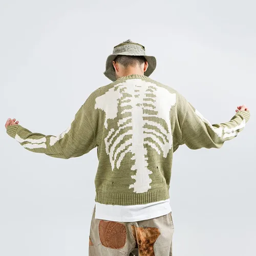 Vista 2 de BXCNCKD Suéter gótico para hombre, suéter esquelético de calavera para hombres y mujeres, suéter casual suelto