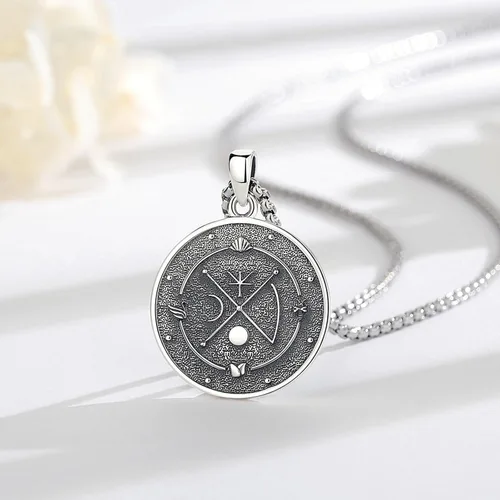 Vista 57 de EUDORA Collar de plata de ley 925 con moneda Hécate, Athena, Perséfono, Nyx, diosa de la luna triple, diosa celta, rueda de Hécate, llave, regalo