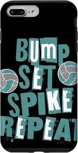 Vista 9 de iPhone 15 Parents Girls Volleyball Bump Set Spike Repeat Teal & Gray Case