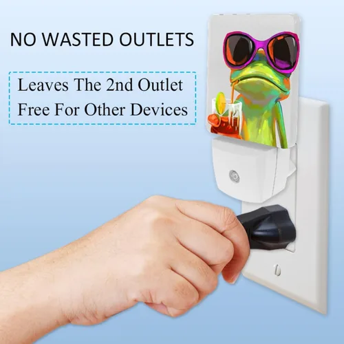 Vista 3 de Gafas de sol de rana de vacaciones con luces nocturnas enchufables a la pared, sensor automático decorativo del atardecer al amanecer, luces