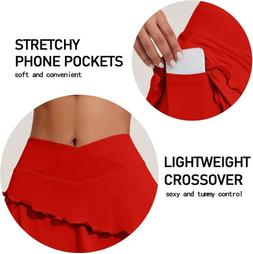 Vista 4 de COOrun Falda de tenis para mujer, falda pantalón de golf cruzada UPF 50+, falda atlética ligera con 3 bolsillos para entrenamiento de pickleball