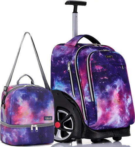Vista 71 de NEW TILAMI Mochila con ruedas de 19 pulgadas con bolsa de almuerzo para niñas y niños, mochila para laptop con ruedas, bolsa de mano duradera