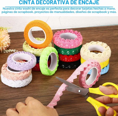Vista 4 de PATIKIL Cinta de encaje autoadhesiva de 0.6 pulgadas de ancho, 2 yardas, paquete de 3 calcomanías de algodón con ribete washi para manualidades