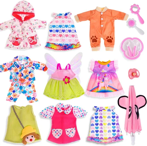 Vista 8 de ebuddy 10 juegos de ropa de muñeca de bebé viva, ropa y accesorios para muñecas de 10 pulgadas, muñecas de bebé de 12 pulgadas