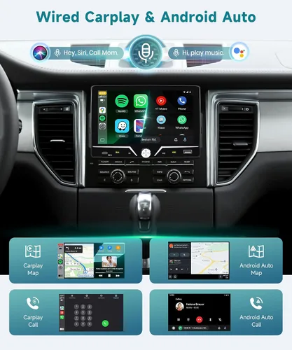 Vista 2 de Estéreo de automóvil de un solo DIN con cable Carplay Android Auto, Sellrich de 7 pulgadas, pantalla táctil, Bluetooth, radio para automóvil