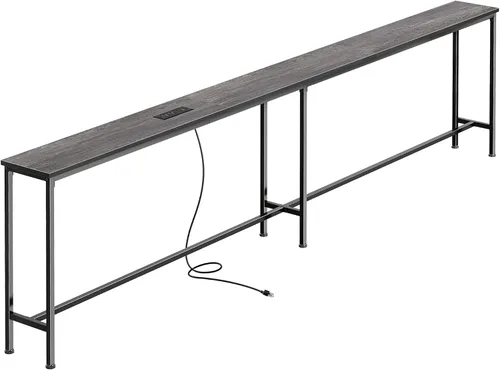 Vista 12 de SUPERJARE Mesa consola con tomacorriente, mesa de sofá de 63 pulgadas con estación de carga, mesa de entrada estrecha, mesa de pasillo delgada, mesa