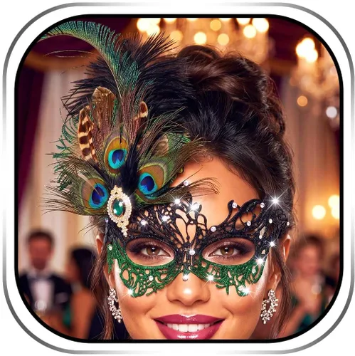 Vista 10 de Máscara de mascarada de strass Campsis, máscara de bola de mascarada verde, máscaras de fiesta con plumas para mujeres
