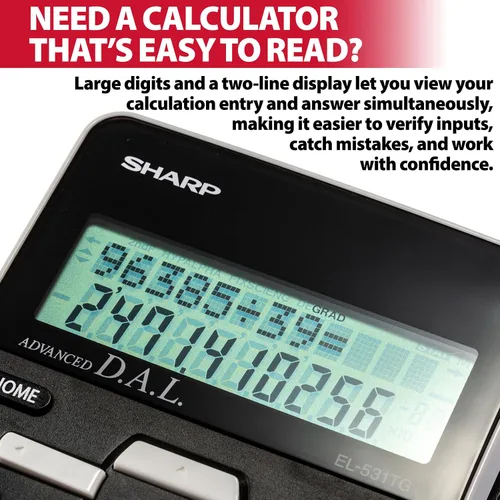 Vista 3 de Sharp EL-531TGBBW Calculadora científica/de ingeniería de 12 dígitos con tapa dura protectora, batería y pantalla LCD híbrida solar, ideal