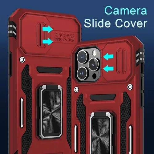 Vista 234 de DEERLAMN Funda para iPhone Xs Max con funda deslizante para cámara + protector de pantalla, soporte giratorio de anillo de grado militar a prueba