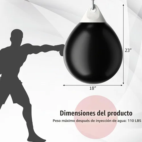 Vista 7 de GYMAX Saco de boxeo, bolsa de agua con inyector de agua y accesorios para colgar, bolsa de boxeo plegable resistente para gimnasio en casa,