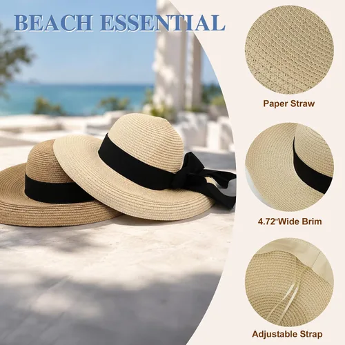 Vista 5 de Surblue Sombrero de paja de playa para mujer, sombrero de ala ancha