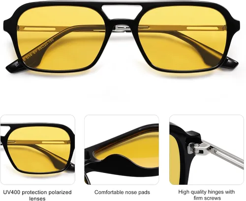 Vista 42 de SOJOS Vintage Polarized Aviator Sunglasses for Women Men 70s Retro Flat Narrow Rectangular Womens Glasses SJ2186