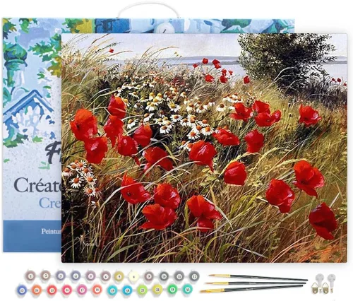 Vista 85 de Figured'Art Pintura por números para adultos, flores rojas abstractas, 16 x 20 pulgadas, kit de pintura artística para manualidades, lienzo