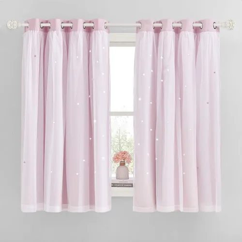 Vista 10 de NICETOWN Cortinas para dormitorio de niñas, cortinas de arco iris, cortinas de estrellas, cortinas de princesa, decoración de habitación