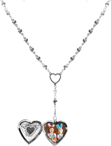 Vista 6 de ZKBKJSPZJB Collar con medallón de corazón personalizado para niñas, acero inoxidable, collar de corazón