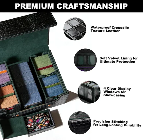Vista 5 de MTG Commander Deck Box, 4-in-1 Trading Card Storage Case fits 400+ Double Sleeved Cards, Premium PU Leather Deck Box MTG with Display Window & 4