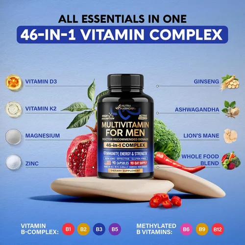 Vista 6 de Multivitamínico para hombres - Complejo B y B12 Whole Foods & Enzimas