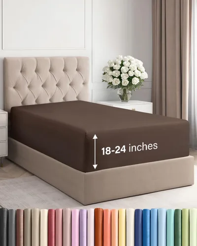 Vista 39 de Sábana bajera ajustable extra profunda Twin XL – Sábana bajera individual de lujo de hotel solamente – Se adapta fácilmente a colchones de 18 a 24