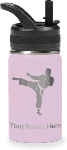 Vista 19 de Botella de agua personalizada LaserGram, Karate Man, de acero inoxidable con aislamiento al vacío de doble pared con tapa abatible, regalo grabado