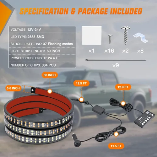 Vista 39 de Nilight - Tira de luz LED para plataforma trasera de 30 pulgadas de UTV, 204 LED, luces de freno ámbar, luces intermitentes rojas, compatible