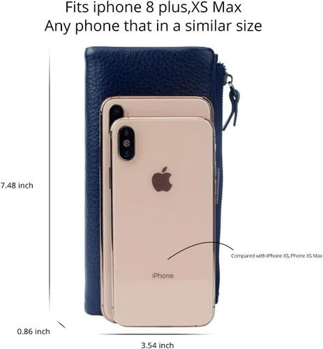 Vista 5 de Bveyzi Carteras delgadas de cuero suave para mujer, con bloqueo RFID, doble bolsillo con cremallera