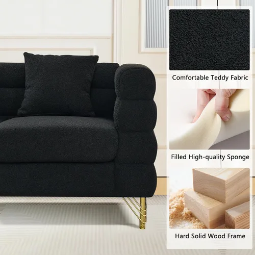 Vista 5 de mikibama Sofá de Dos Plazas Moderno Teddy, Sofá Seccional de 60 Pulgadas, Sofá Profundo de Lujo de 2 Plazas con 2 Almohadas y Patas de Metal Dorado