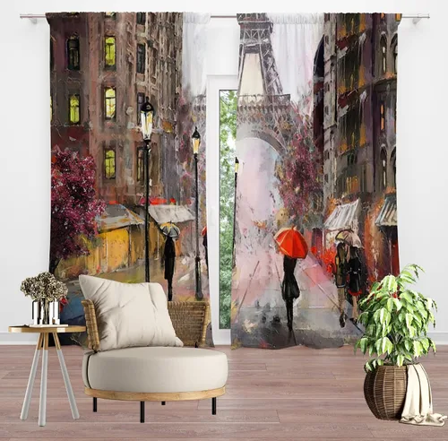 Vista 7 de Cortinas opacas con diseño de torre de París, diseño romántico de torre Eiffel, lavanda, decoración del hogar, dormitorio, sala de estar, cocina