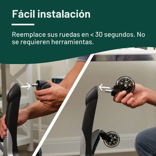 Vista 5 de Ruedas para silla de oficina originales de The Office Oasis (como se ve en PBS) - Ruedas suaves y silenciosas - Seguras para suelos de madera