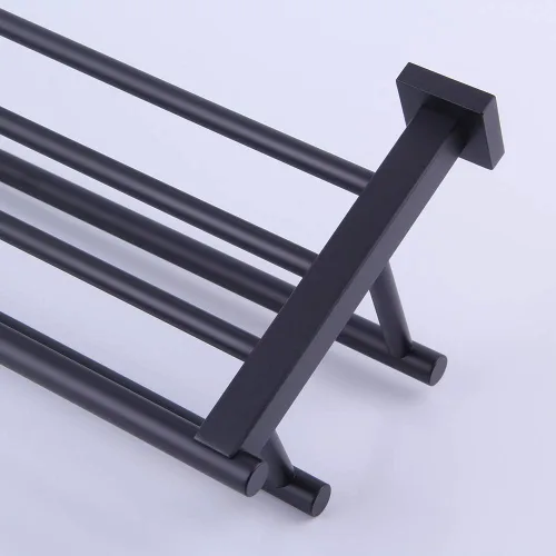Vista 7 de GERZWY Estante de toalla con doble toallero organizador para baño, 24 pulgadas, acero inoxidable SUS 304, montaje en pared, moderno color negro mate