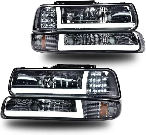 Vista 24 de G-PLUS - Par de faros delanteros led para circulación diurna, lente transparente, carcasa negra, reflector ámbar