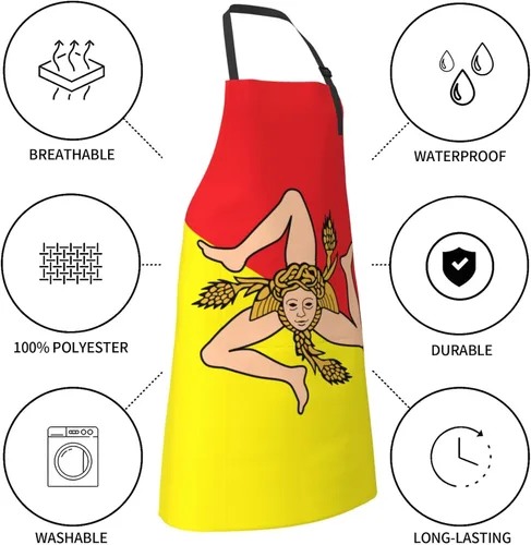 Vista 6 de Delantales de bandera de Sicilia para hombres y mujeres con bolsillos, delantal ajustable resistente al agua y al aceite para cocinar, cocina