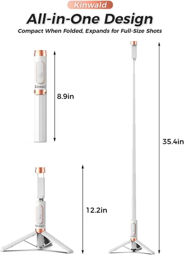 Vista 2 de Trípode Selfie Stick para iPhone y Android, soporte de trípode portátil para teléfono con control remoto Bluetooth, apertura con un solo clic