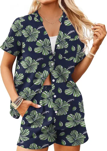 Vista 2 de Ekouaer Women Pajamas Set Button Down Printed Pj Lounge Sets Soft Loose Loungewear Sleepwear